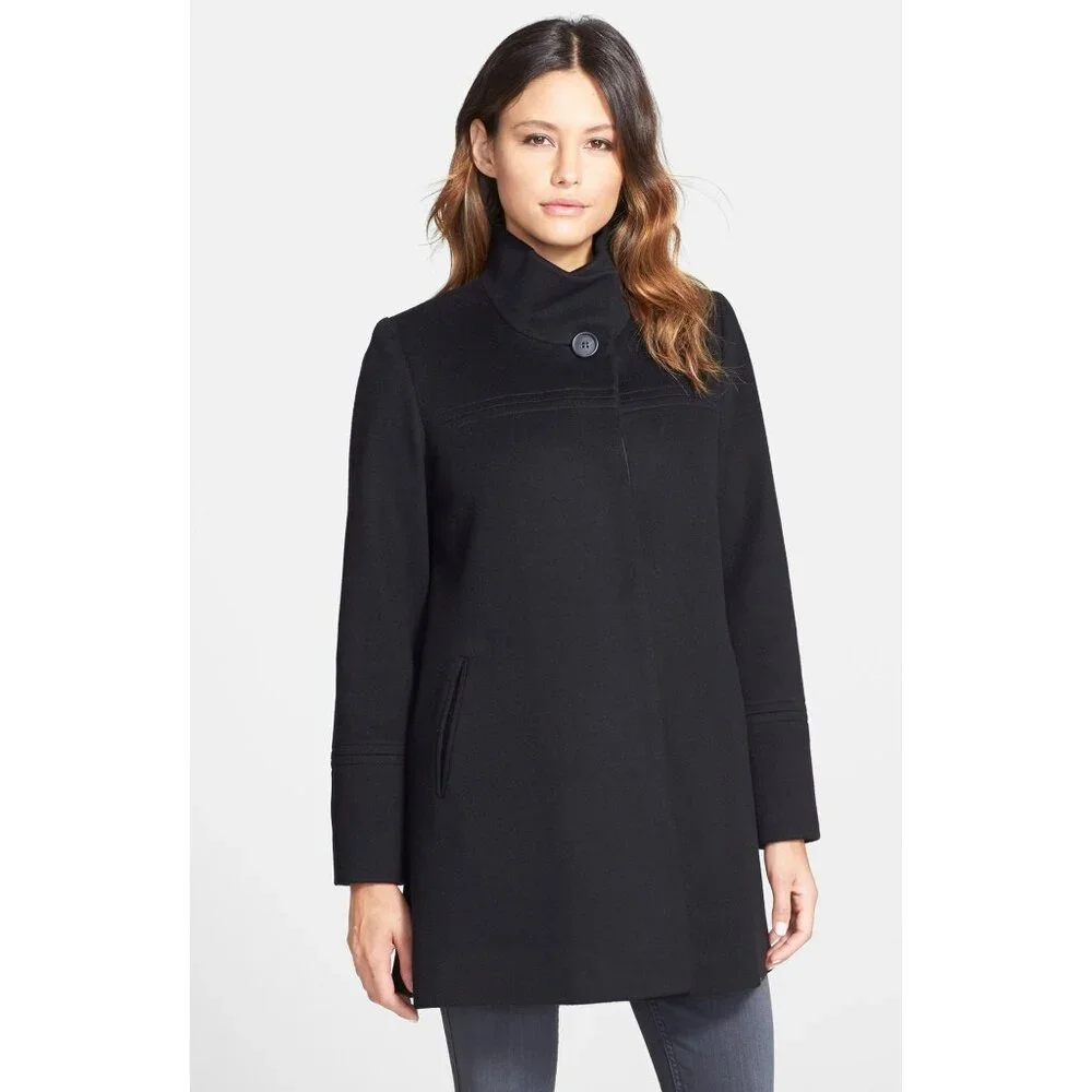 🆕FLEURETTE Wool Stand Collar Car Coat Currant 4 - Picture 12 of 12